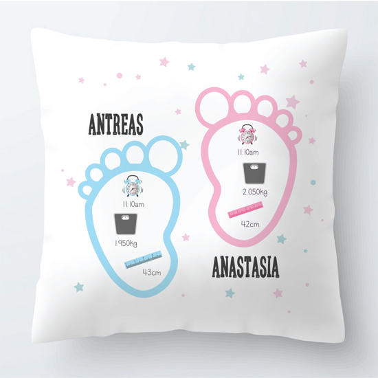 Picture of Baby Twins Footprints Theme Pillow