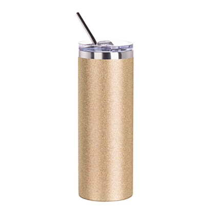 Picture of Gold Glitter Skinny Bottle With Metal Straw