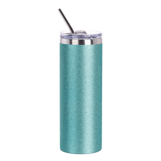Picture of Blue Glitter Skinny Bottle With Metal Straw