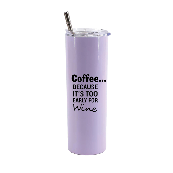 Picture of Coffee... Too Early for Wine Purple Skinny Bottle With Metal Straw