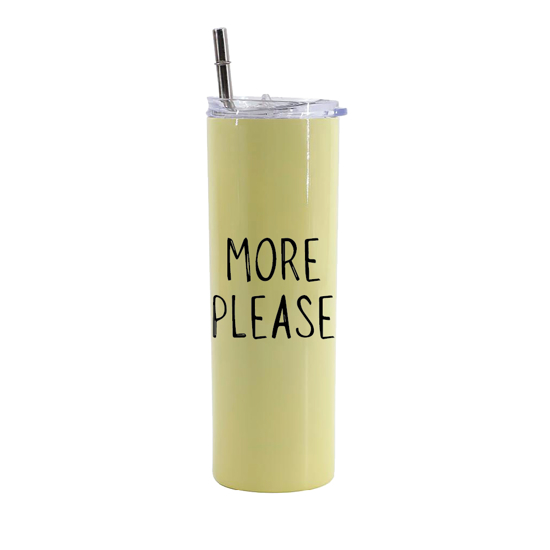 Picture of More Please Yellow Skinny Bottle With Metal Straw