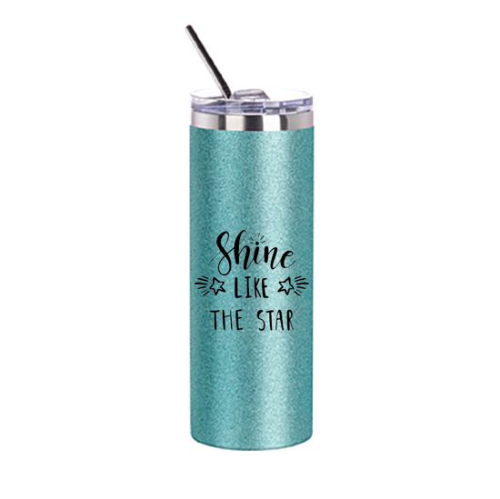 Picture of Shine Like the Star Blue Glitter Skinny Bottle With Metal Straw