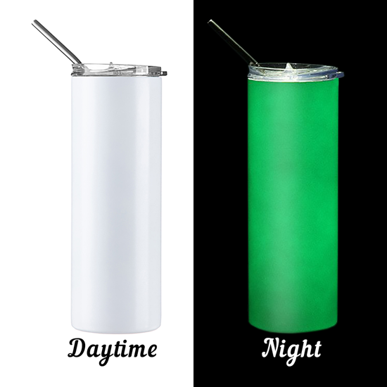 Picture of Glow in the Dark White to Green Skinny Bottle With Metal Straw