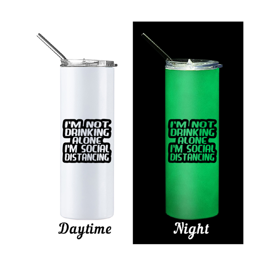 Picture of Social Distancing Glow in The Dark Skinny Bottle With Metal Straw