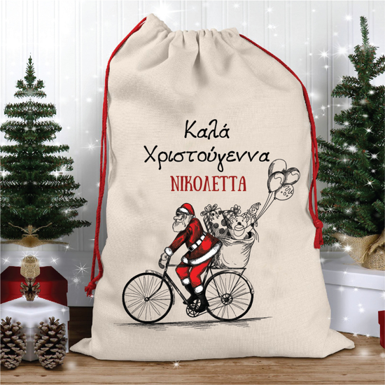 Picture of Kala Christougenna Christmas Sack With Santa on a Bike