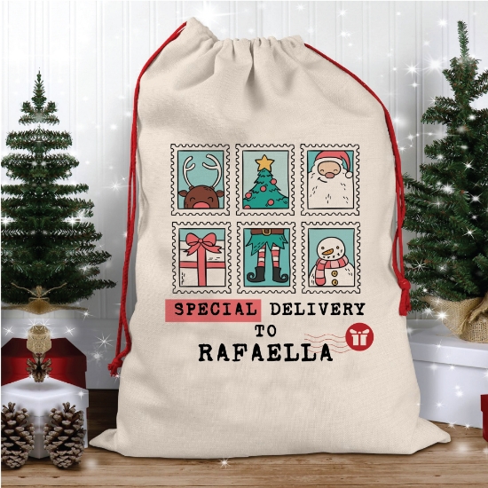 Picture of Special Delivery Christmas Sack with Stamps