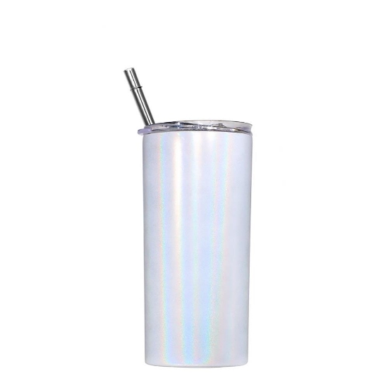 Picture of Sparkling White Skinny Bottle With Metal Straw