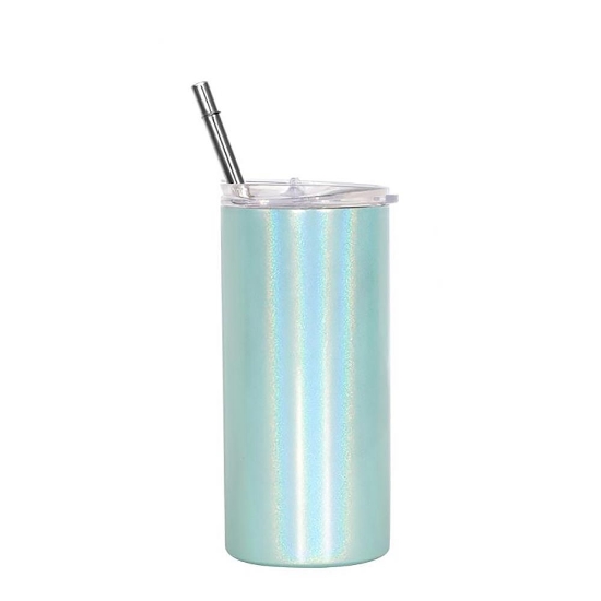 Picture of Sparkling Green Skinny Bottle With Metal Straw