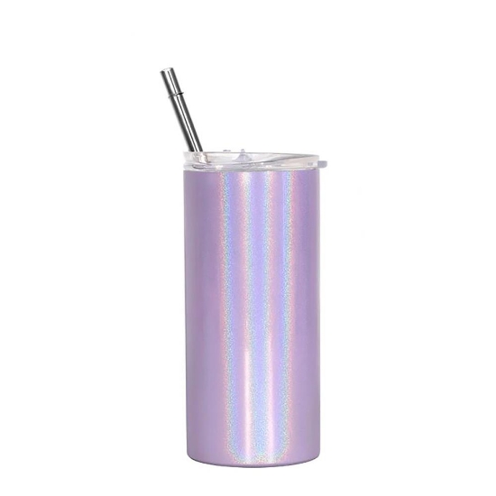 Picture of Sparkling Purple Skinny Bottle With Metal Straw